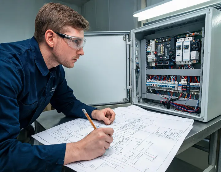 Controls engineer reviewing PLC drawings